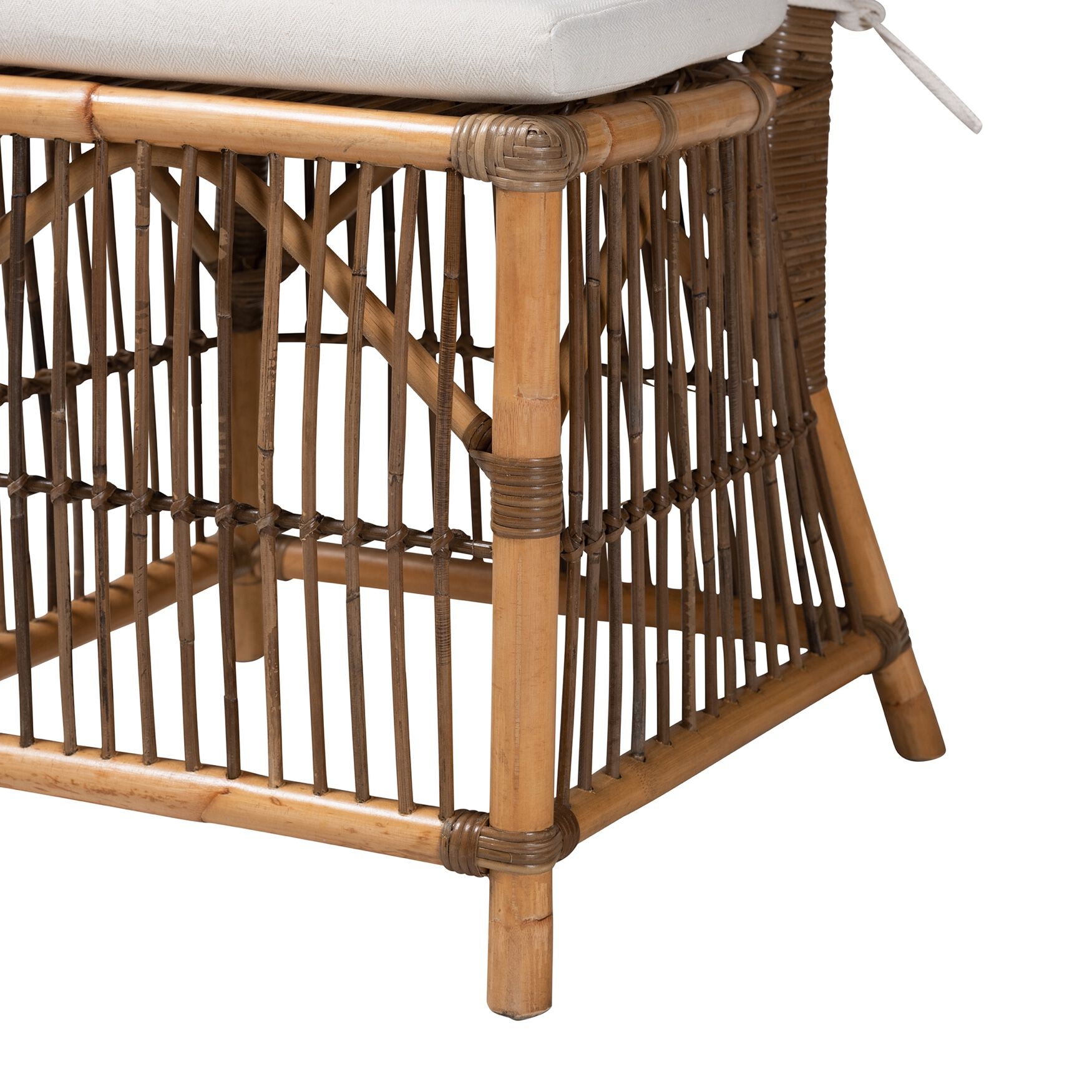 Kim Modern Bohemian White Fabric And Natural Brown Rattan Dining Chair, , alternate image number 5