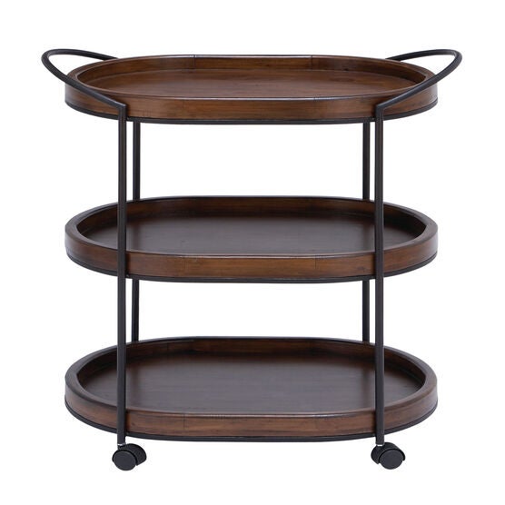 Brown Pine and Metal Traditional Bar Cart, 30x25x16, BROWN, hi-res image number null
