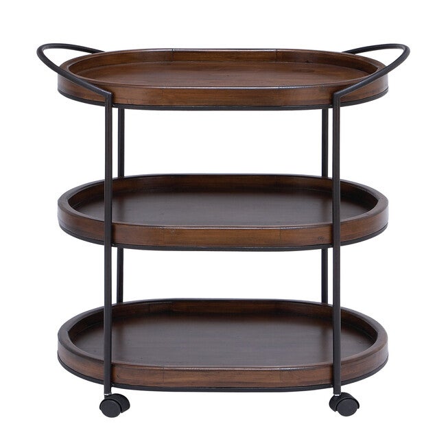 Brown Pine and Metal Traditional Bar Cart, 30x25x16, BROWN, hi-res image number null