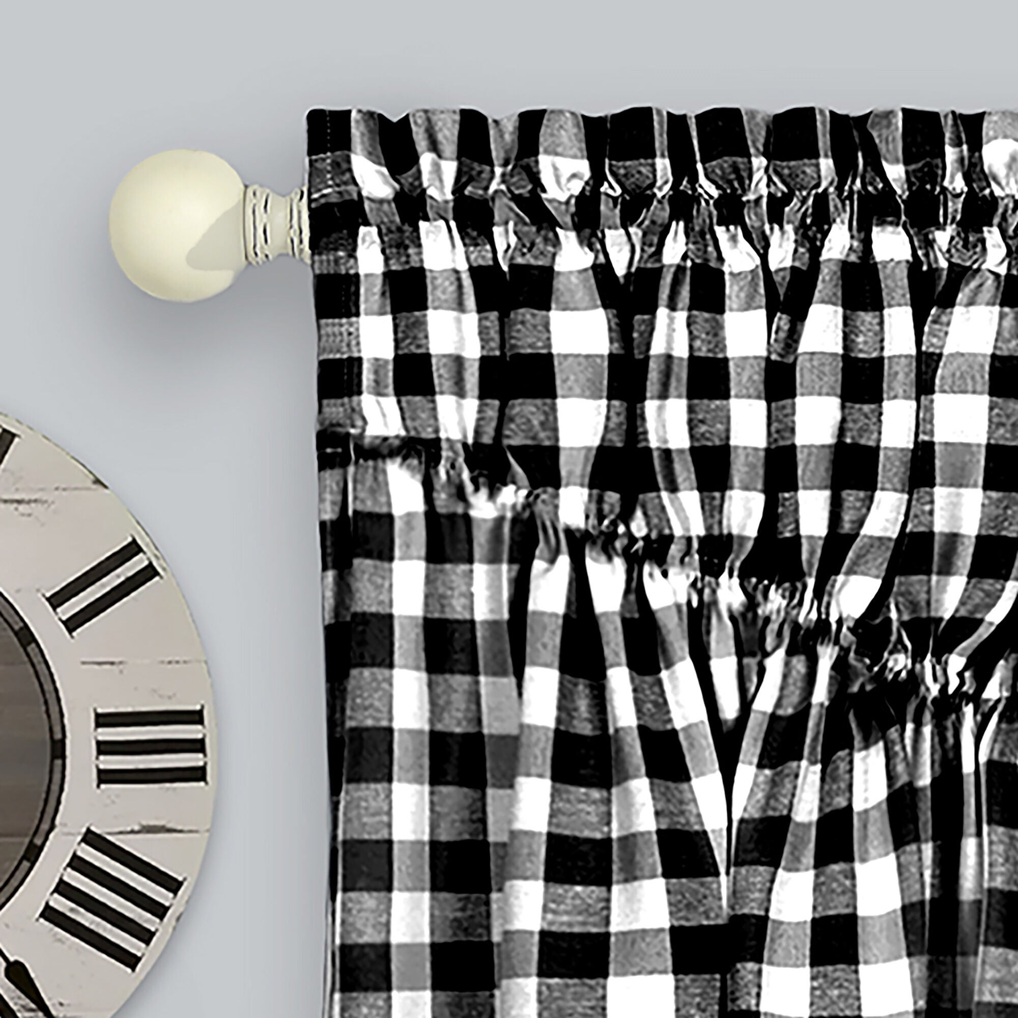 Buffalo Check Gathered Swag Window Curtain Pair, BLACK, alternate image number 2