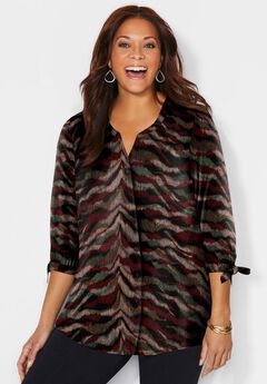 Georgette Buttonfront Tie Sleeve Cafe Blouse