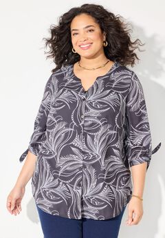 Georgette Buttonfront Tie Sleeve Cafe Blouse