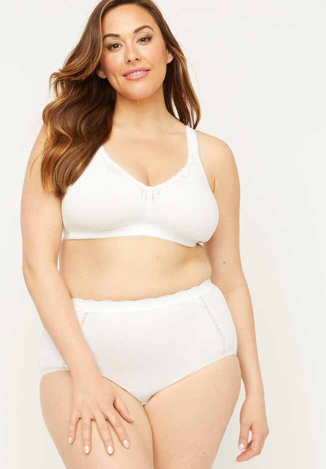 Cotton Full Brief Panty With Lace, WHITE, hi-res image number null
