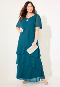 Isabella Embroidered Mesh Gown | Woman Within