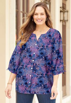 Georgette Buttonfront Tie Sleeve Cafe Blouse