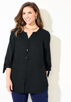 Georgette Buttonfront Tie Sleeve Cafe Blouse