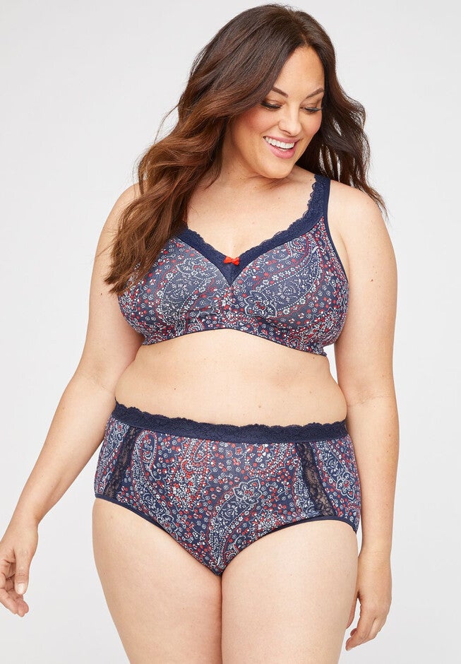 Cotton Full Brief Panty With Lace, PAISLEY MARINER NAVY, hi-res image number null