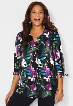 Georgette Buttonfront Tie Sleeve Cafe Blouse