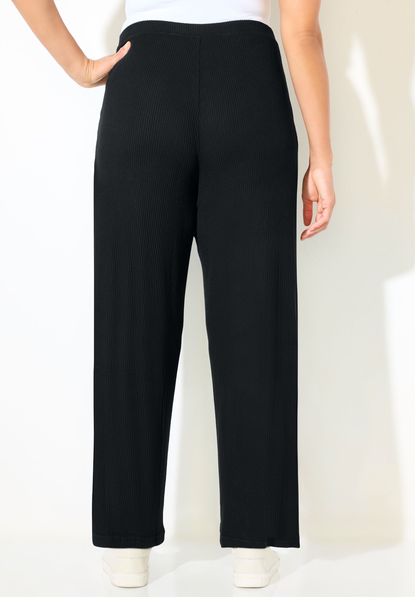 AnyWear Wide Leg Hacci Ribbed Pant, BLACK, on-hover image number 1