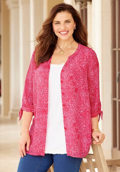 Georgette Buttonfront Tie Sleeve Cafe Blouse