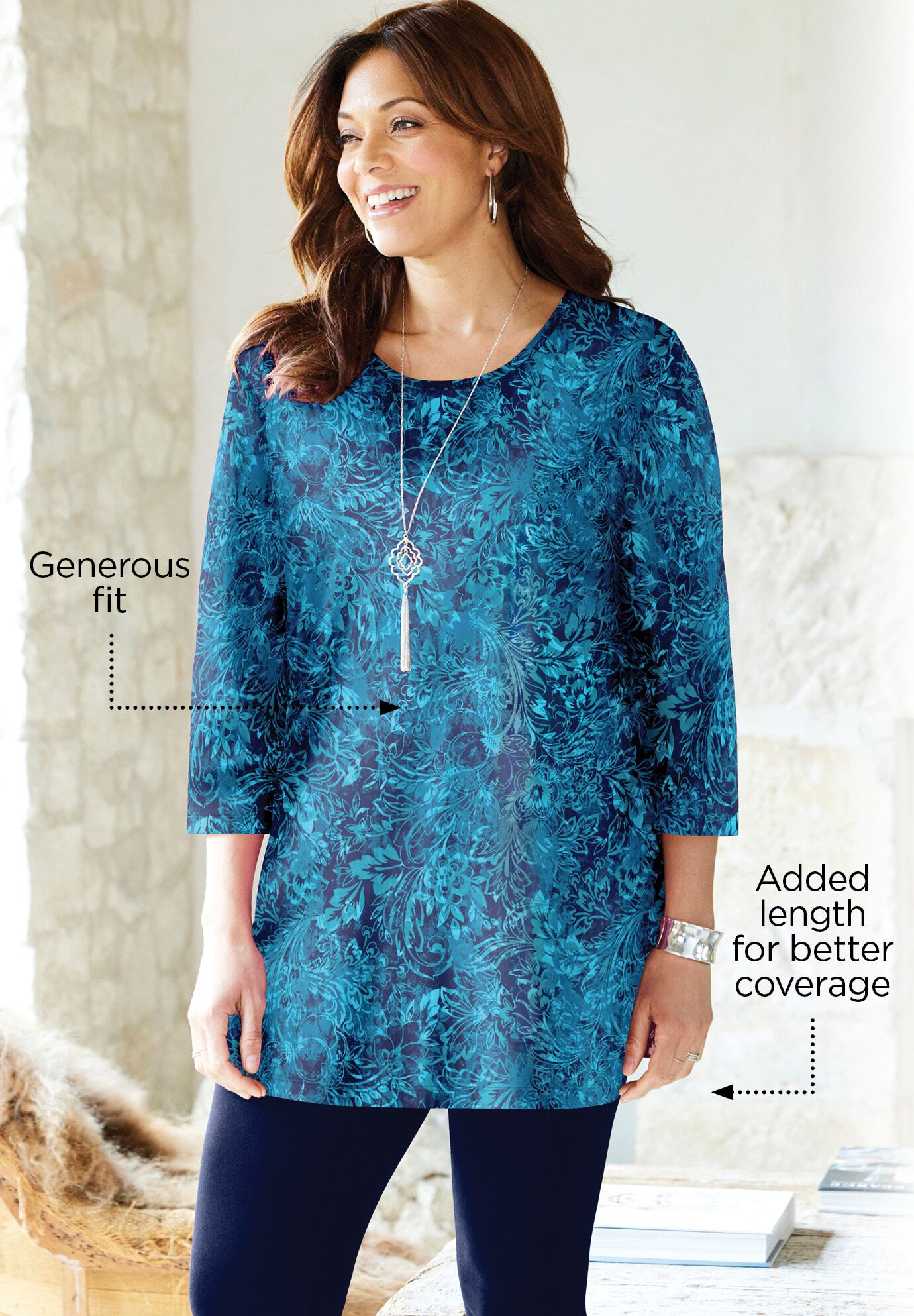 Easy Fit 3/4-Sleeve Scoopneck Tunic, , alternate image number 2
