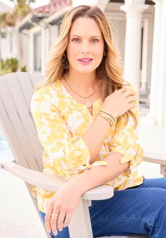 Georgette Buttonfront Tie Sleeve Cafe Blouse