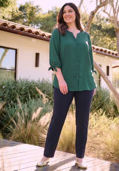 Georgette Buttonfront Tie Sleeve Cafe Blouse