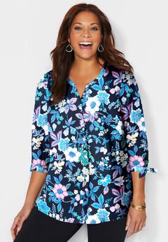 Georgette Buttonfront Tie Sleeve Cafe Blouse