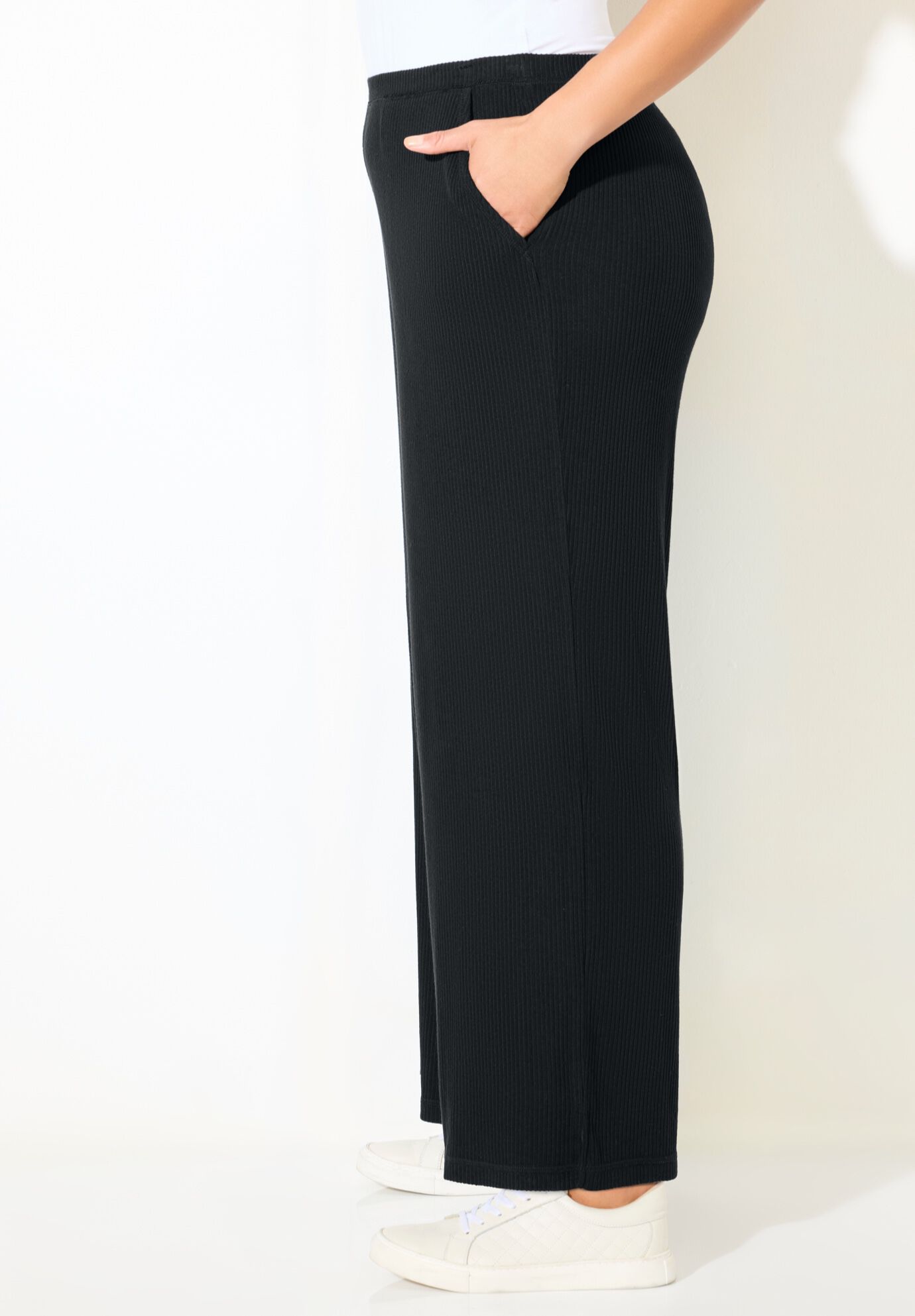 AnyWear Wide Leg Hacci Ribbed Pant, BLACK, alternate image number 2