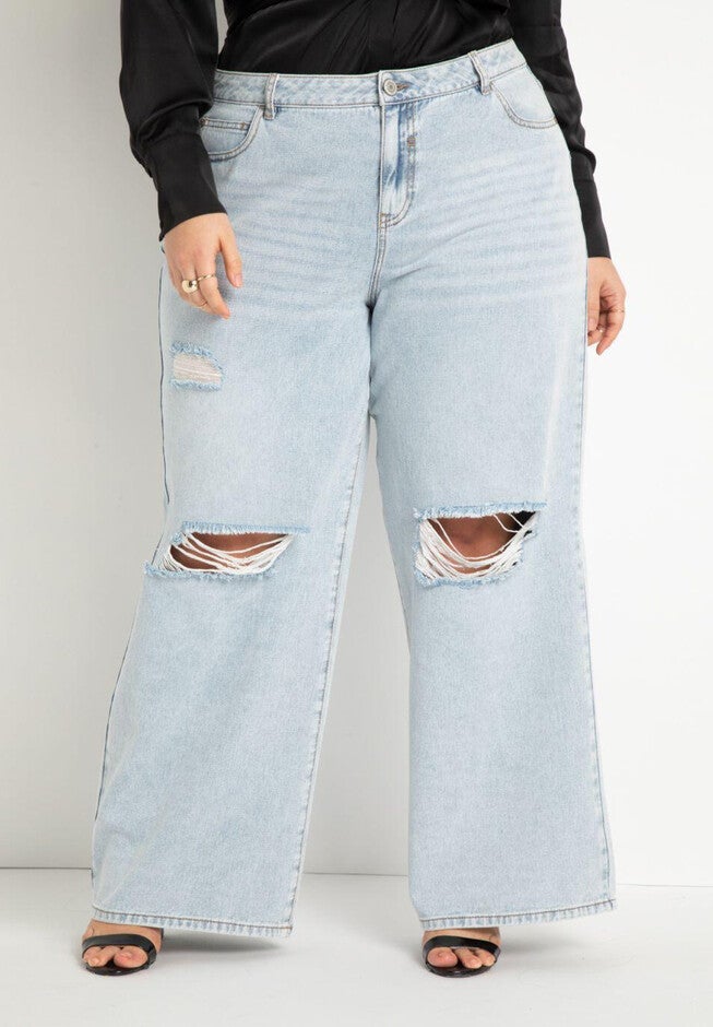 Wide Leg Distressed Jeans Woman Within