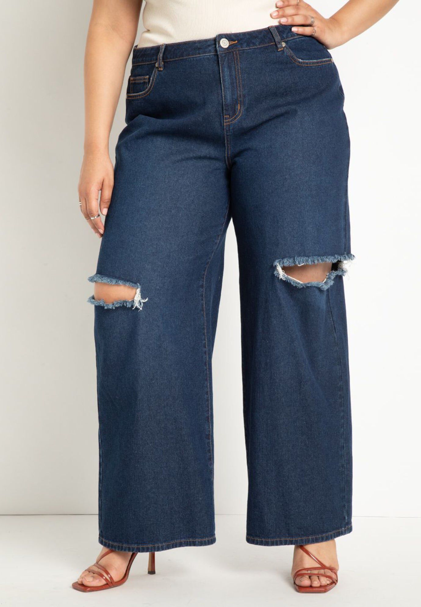 Distressed Wide Leg Jeans Woman Within