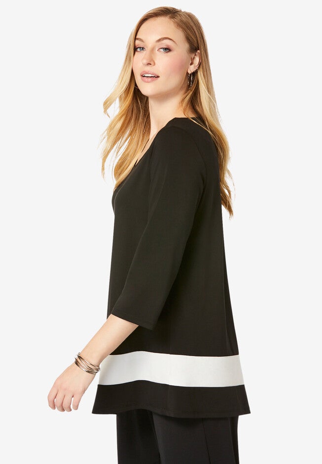 Asymmetrical-Hem Colorblock Tunic, , alternate image number 2