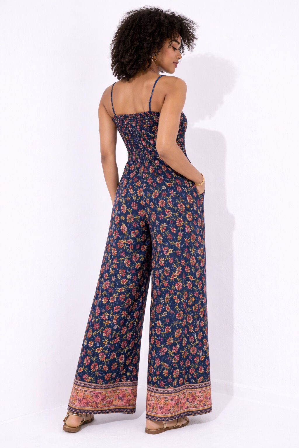 Smocked Jumpsuit, NAVY GARDEN FLORAL, on-hover image number 1