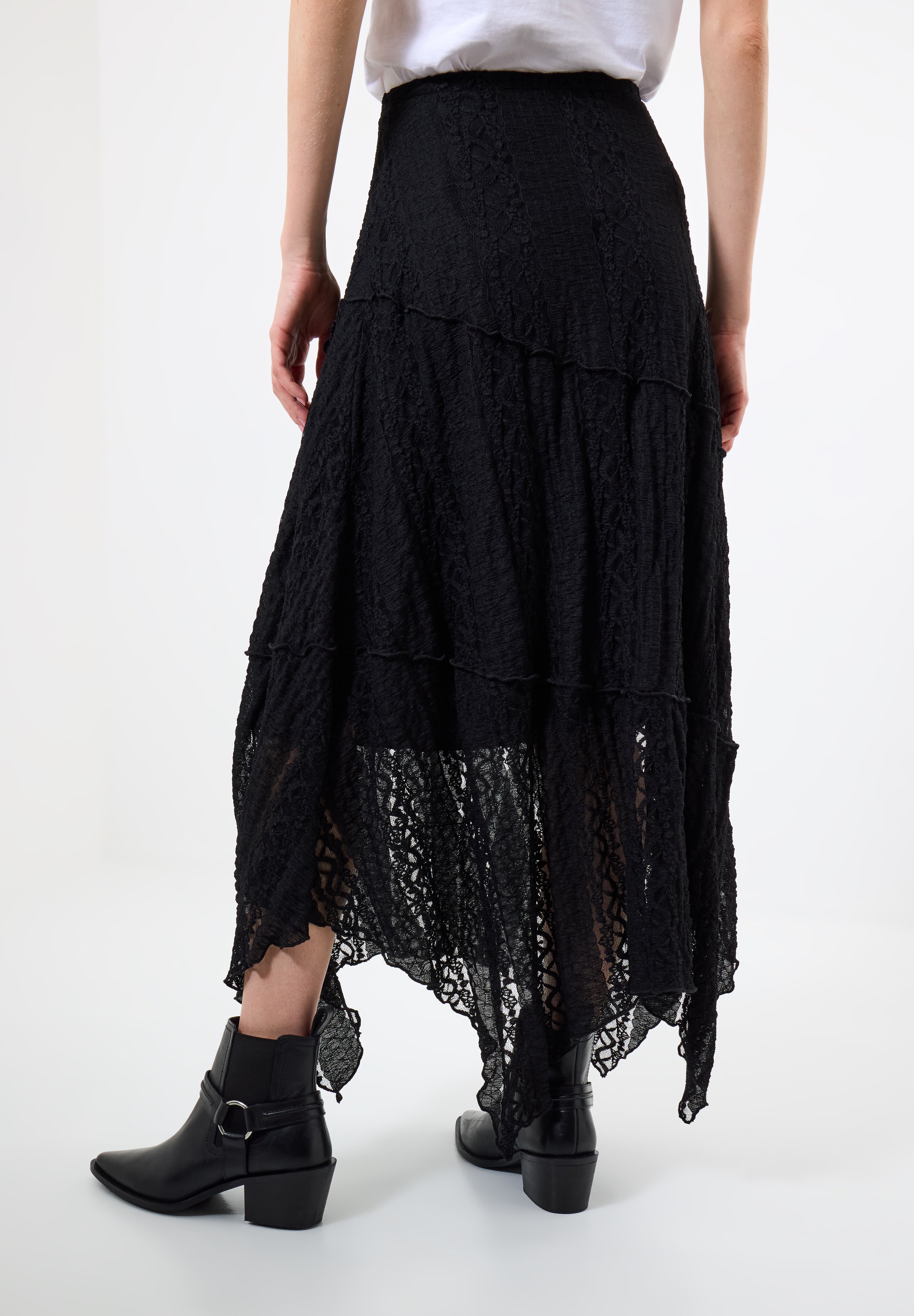 Stretch Lace Hanky Hem Maxi Skirt, BLACK, alternate image number 2