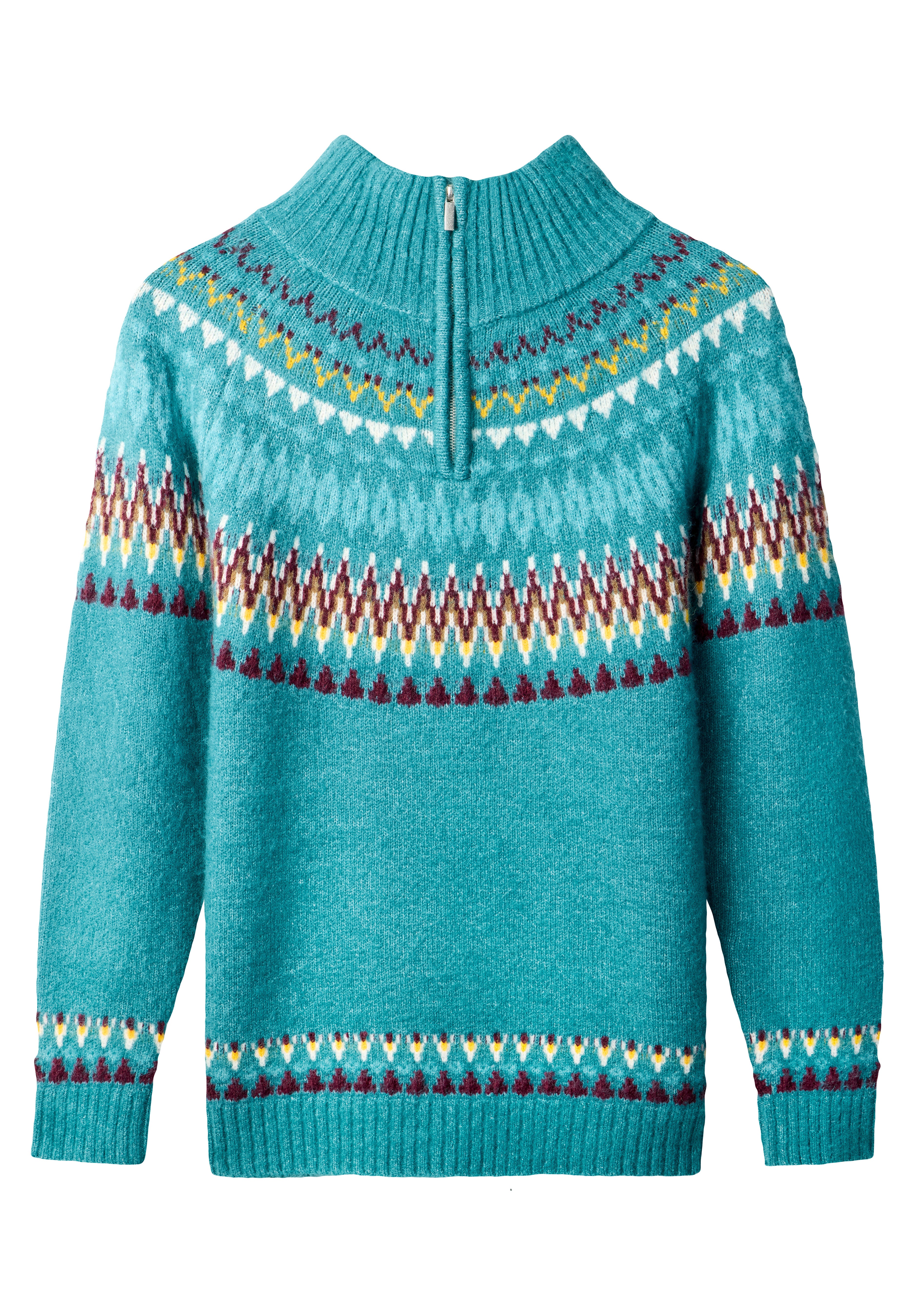 Fair Isle Quarter Zip Sweater, TEAL FAIRISLE, alternate image number 5