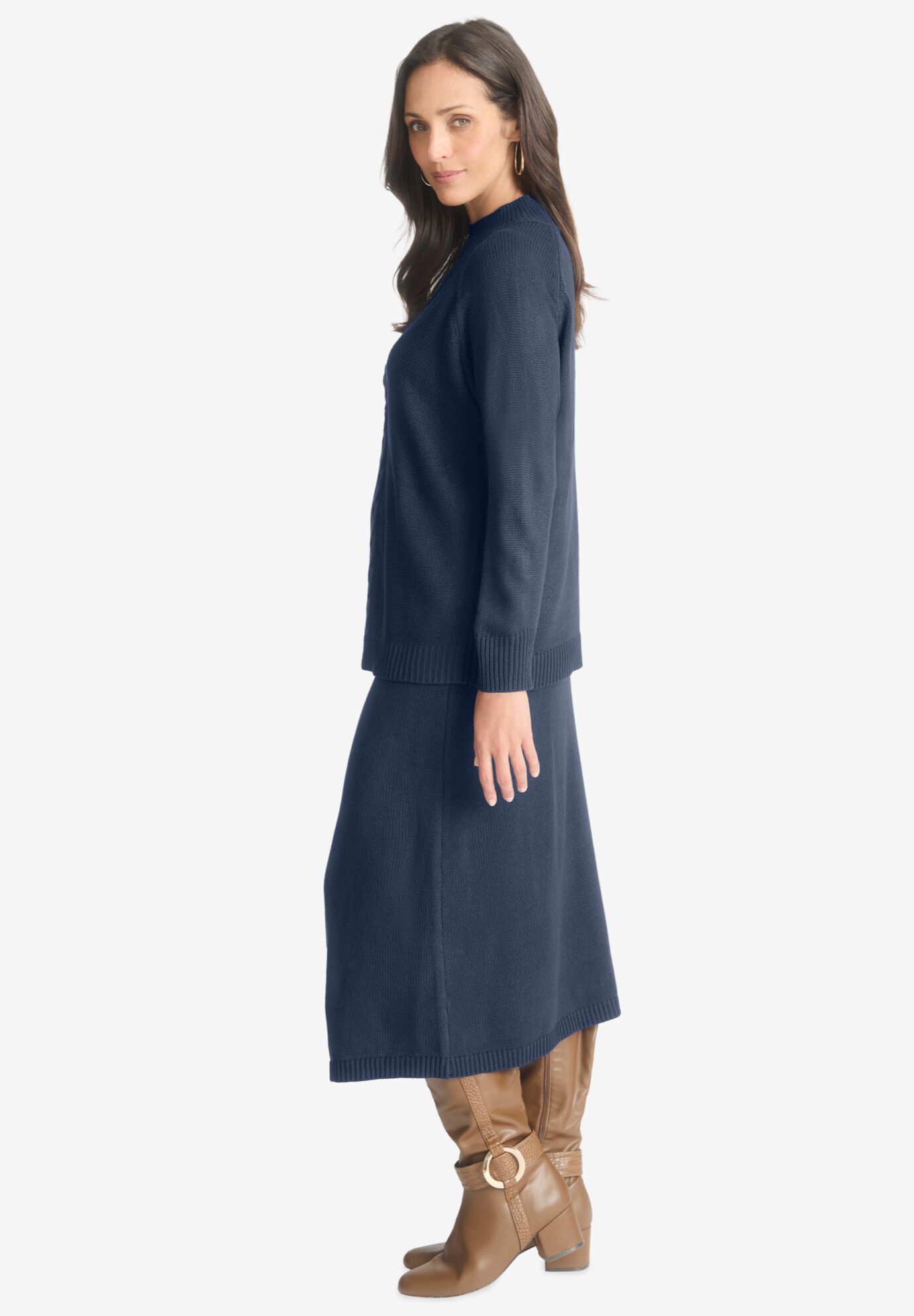 2PC MOCK NECK SWEATER SKIRT SET, , alternate image number 2