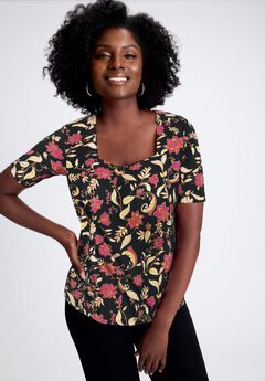 Stretch Cotton Square Neck Tee