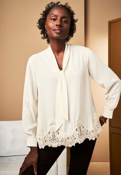 LACE TRIM BOW BLOUSE