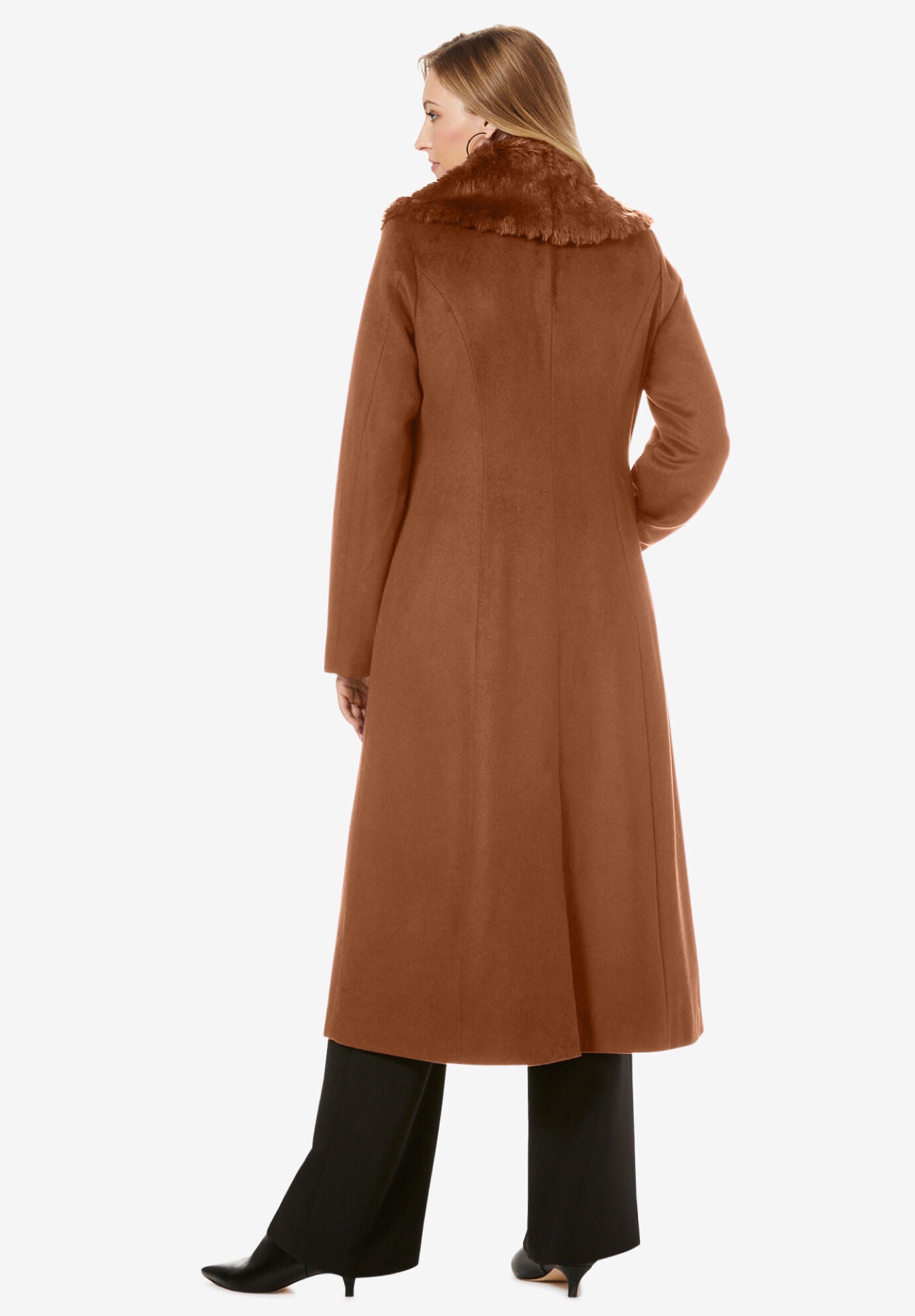 Women's wool coat cheap with faux fur collar