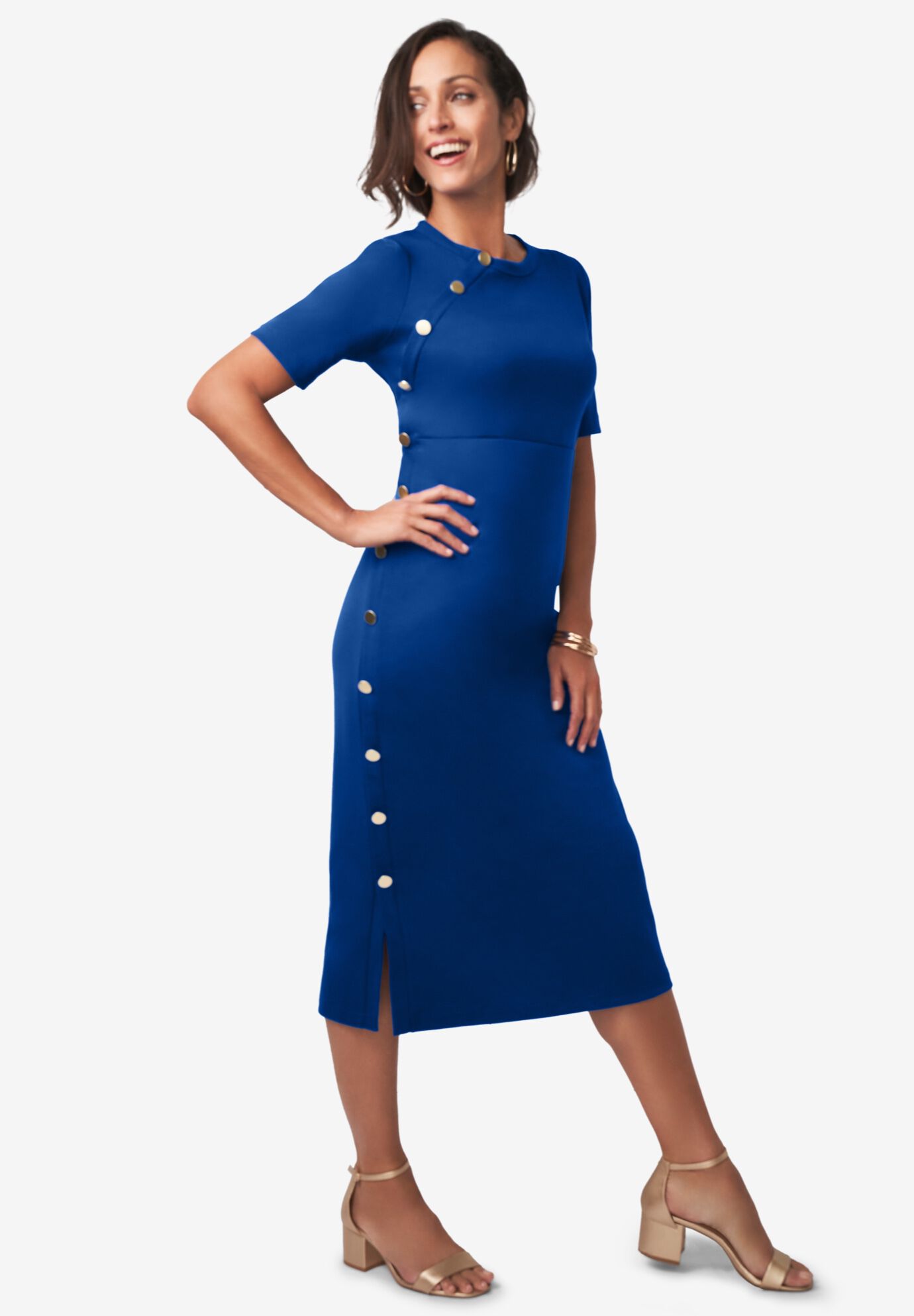 Side Button Midi Dress, DARK SAPPHIRE, hi-res image number 0