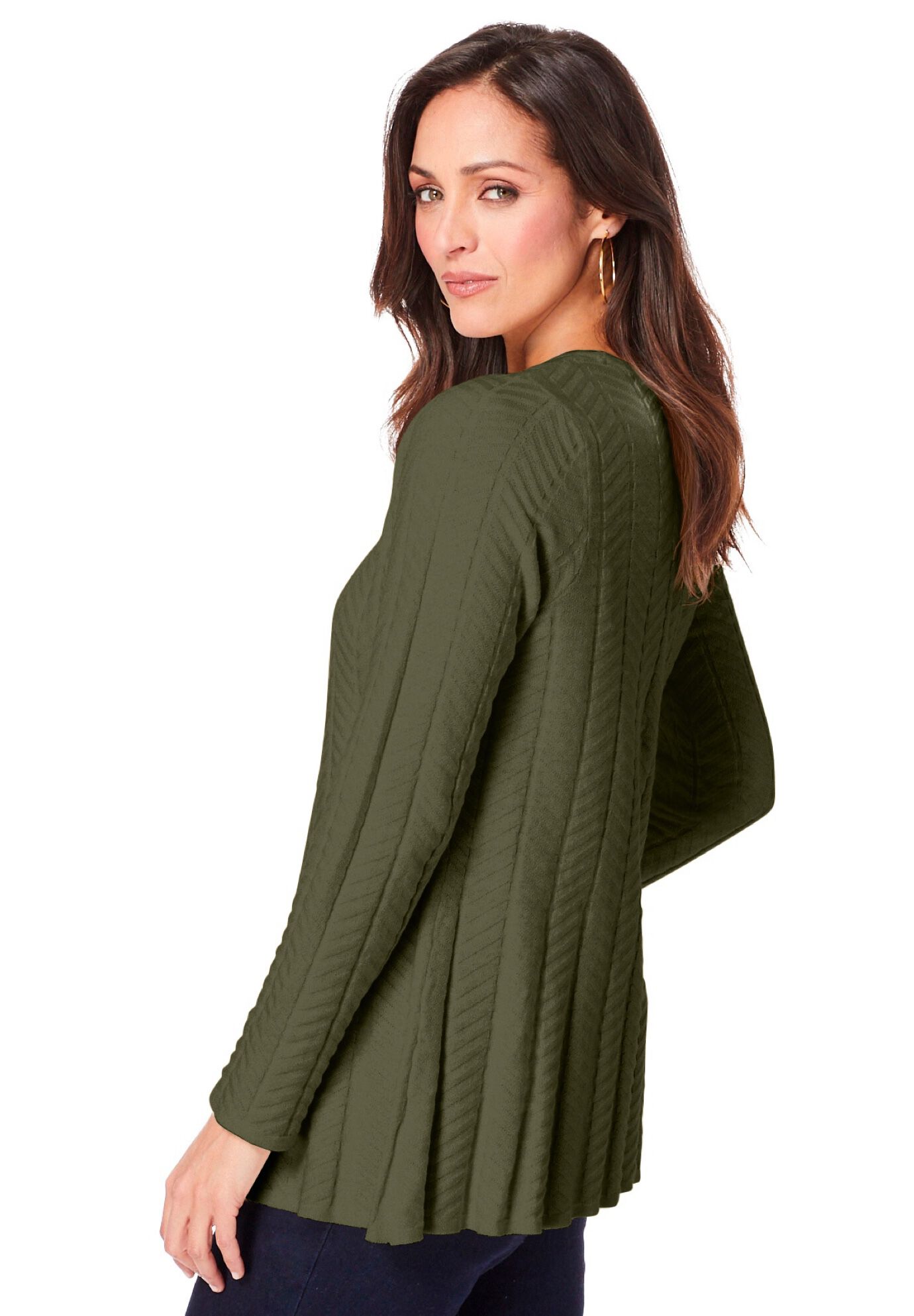 Chevron Fit & Flare Sweater, DARK OLIVE GREEN, alternate image number 2