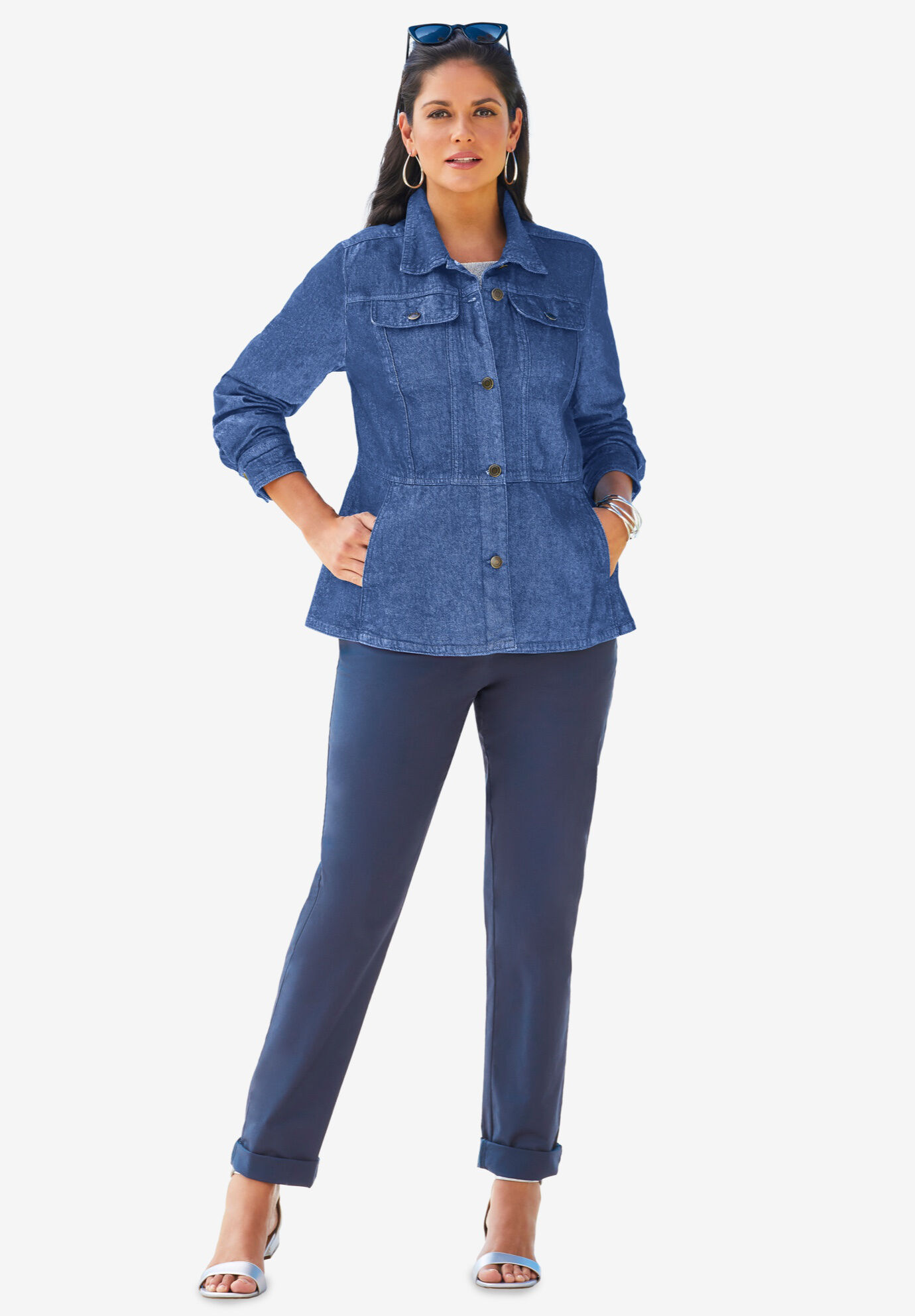 Woman Within Womens Plus Size Pleat-Back Denim Jacket Shops Plus-Size