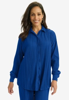 Plisse Button-Front Blouse