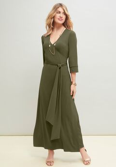 Stretch Knit Faux Wrap Maxi Dress