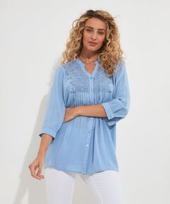 Crochet Trim Pintuck Shirt