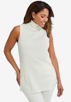Cotton Cashmere Sleeveless Turtleneck Shell