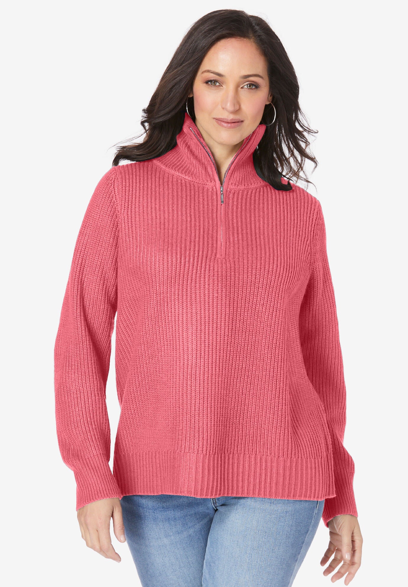 Shaker Quarter Zip Pullover, TEA ROSE, hi-res image number 0