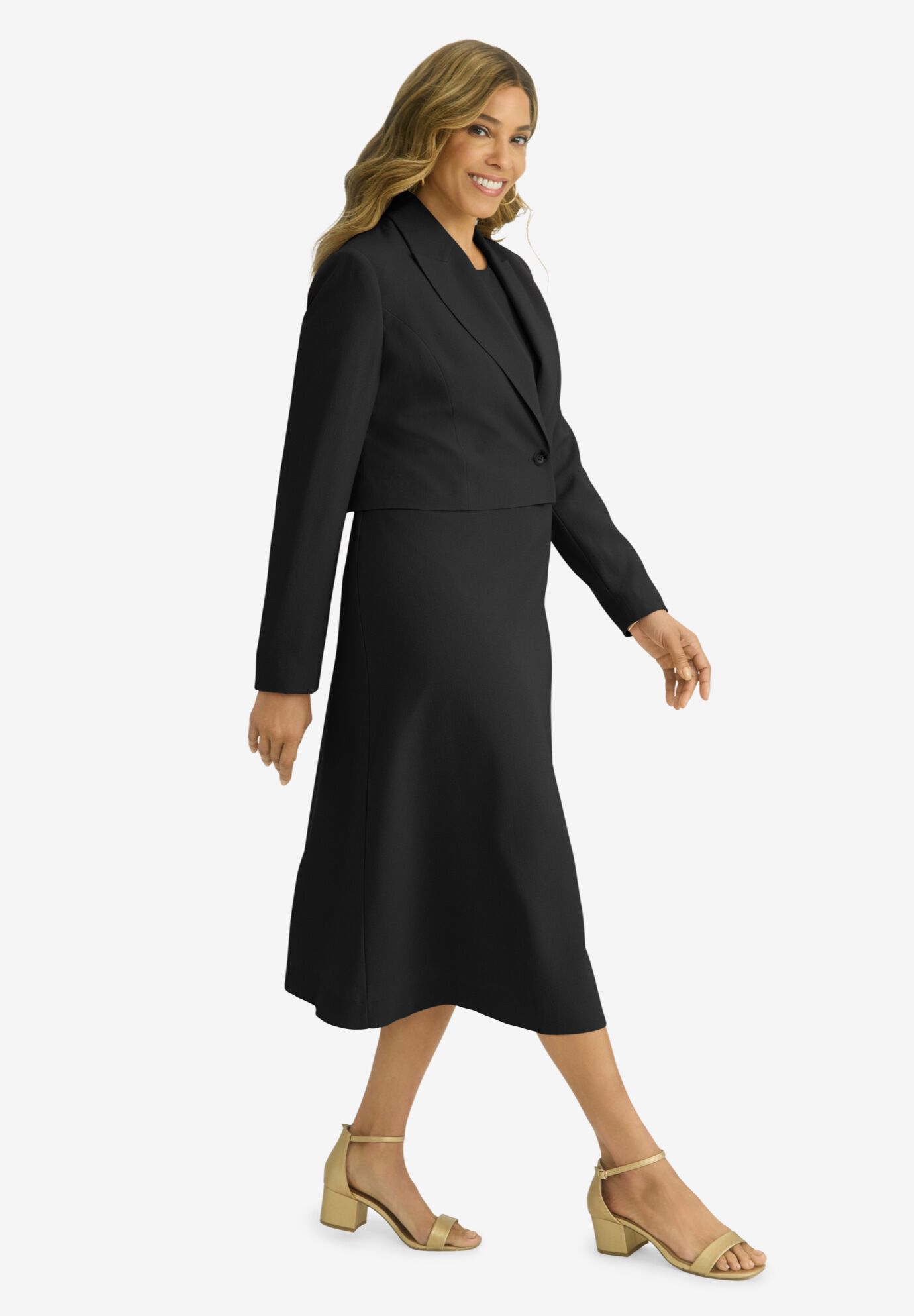 Cropped Jacket Dress, BLACK, alternate image number 2