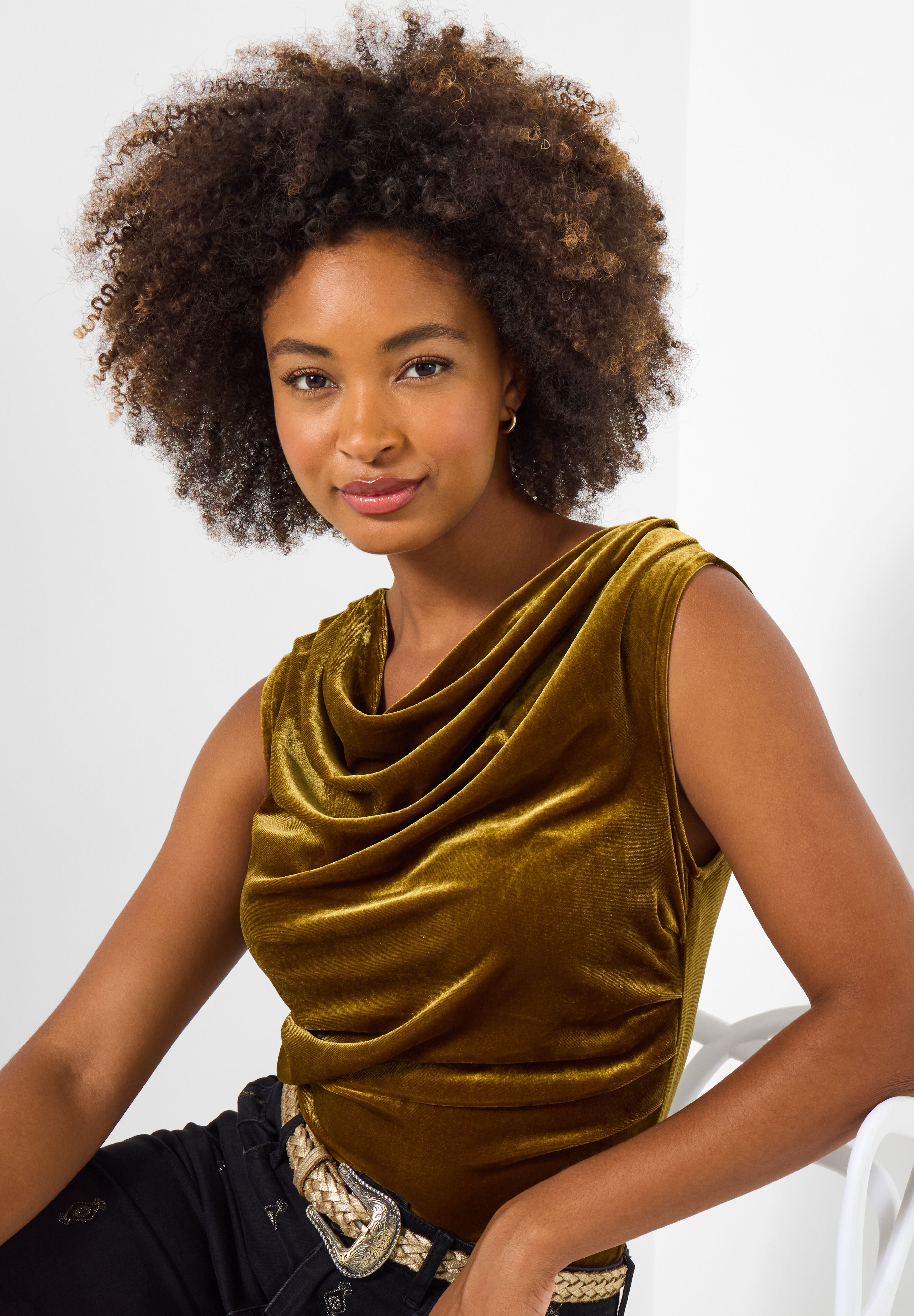 Velvet Cowlneck Top, CHARTREUSE, alternate image number 4