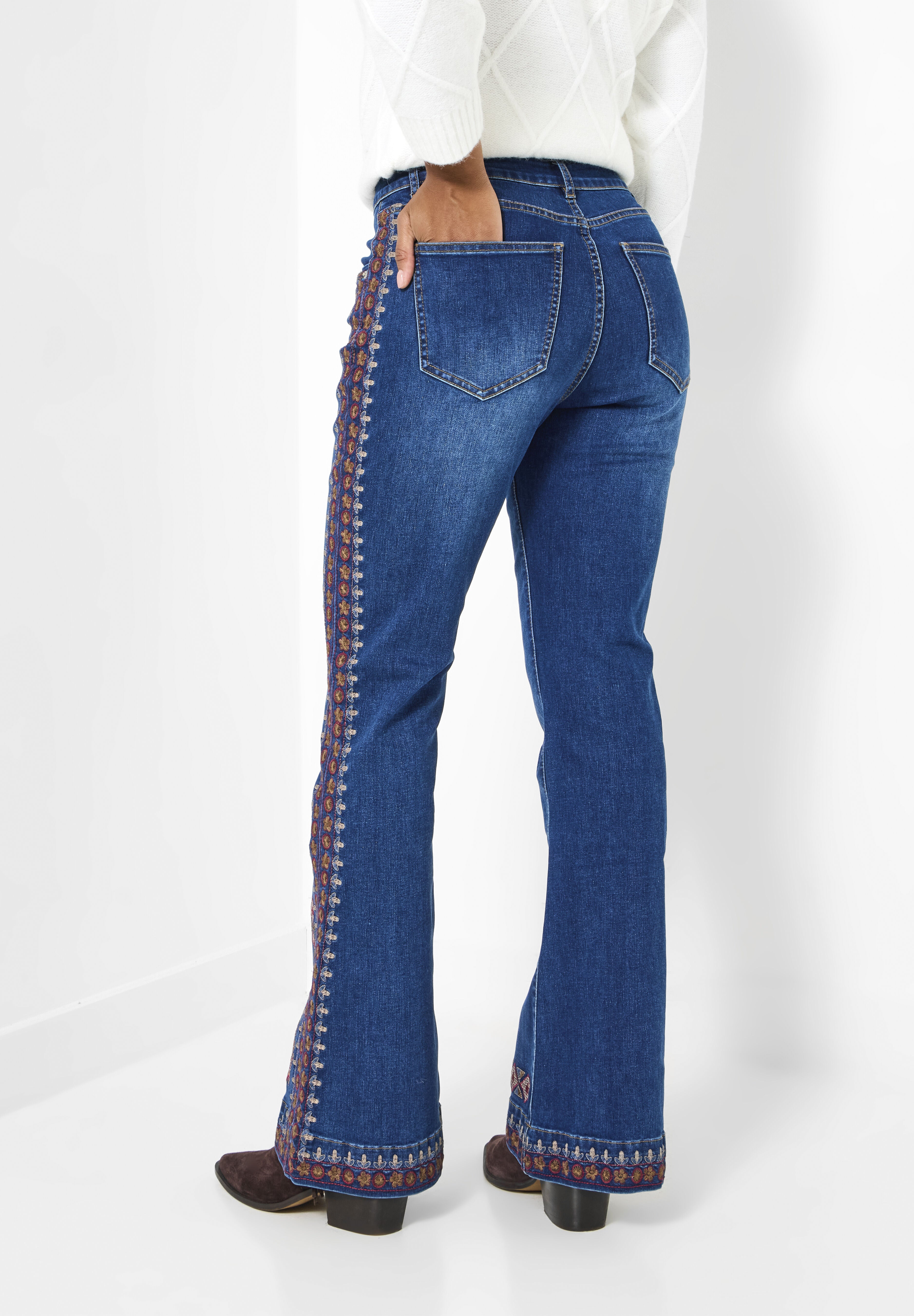 Embroidered Flare Jeans, DARK BLUE AZTEC, alternate image number 2