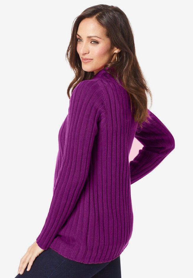 Ribbed Zipper Cardigan, , alternate image number 2