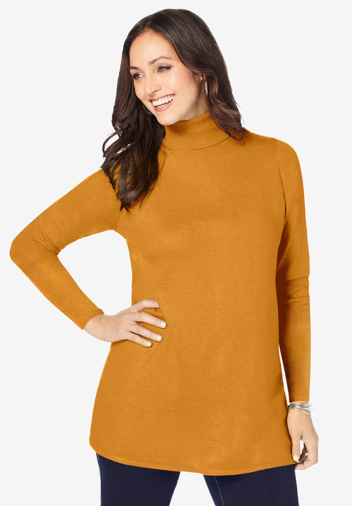 Cotton Cashmere Turtleneck, RICH GOLD, on-hover image number 1