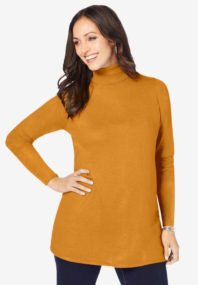 Cotton Cashmere Turtleneck, RICH GOLD, on-hover image number 1