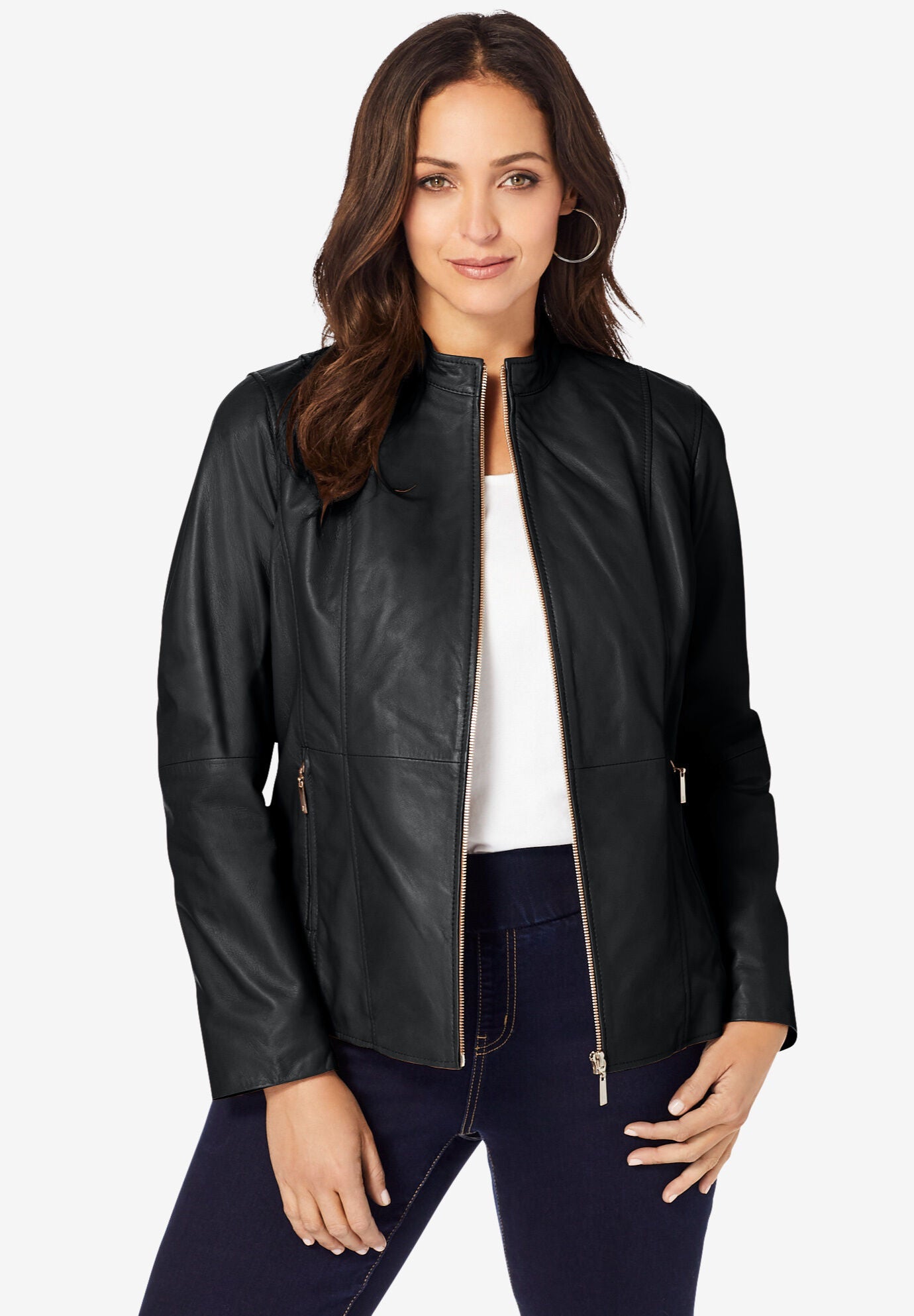 Woman within outlet leather jackets