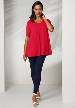 Stretch Knit V-Neck Swing Tunic