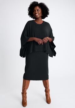 Cable Knit Cape Sweater Dress