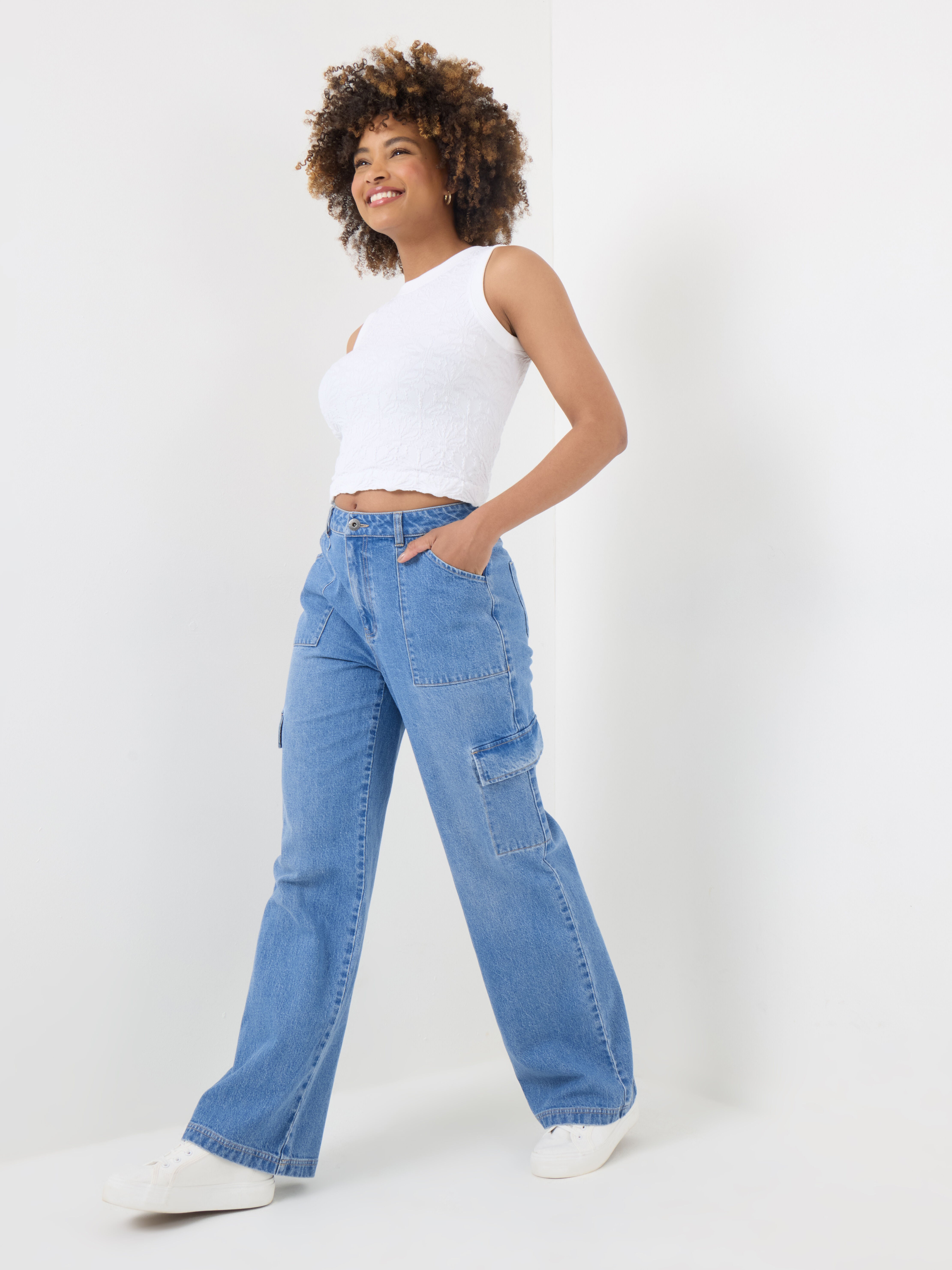 Denim Cargo Pants, LIGHT BLUE, alternate image number 4