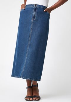 True Fit Stretch Denim Midi Skirt