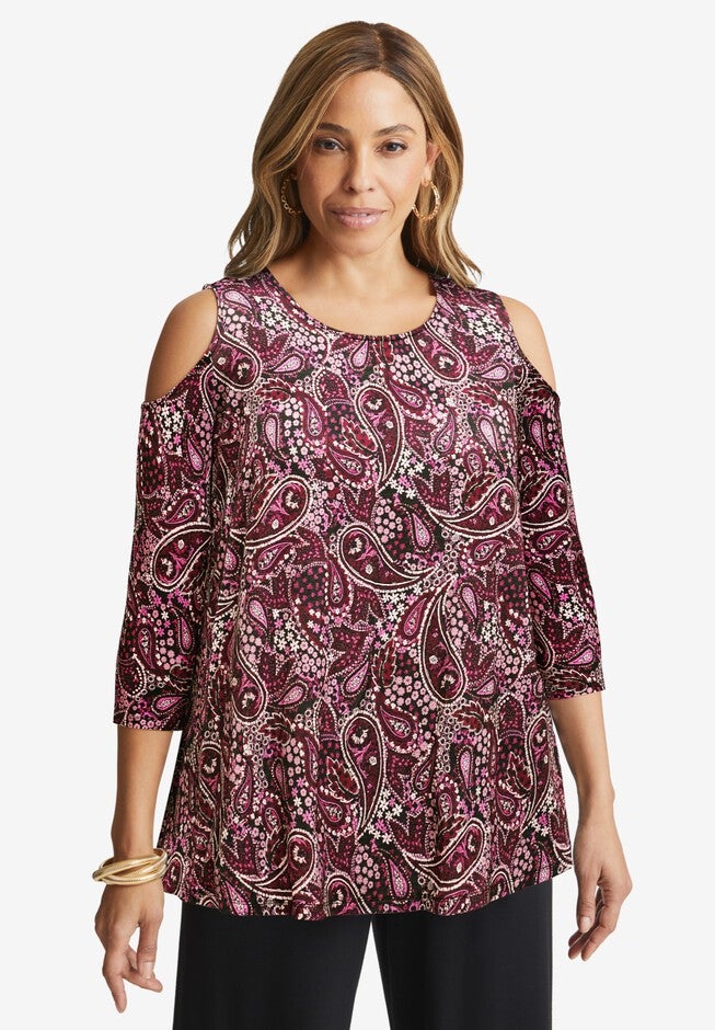 Cold Shoulder Tunic, BERRY GARDEN PAISLEY, hi-res image number 0