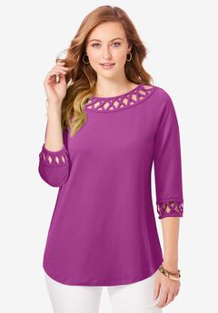 Stretch Cotton Lattice Boatneck Tunic